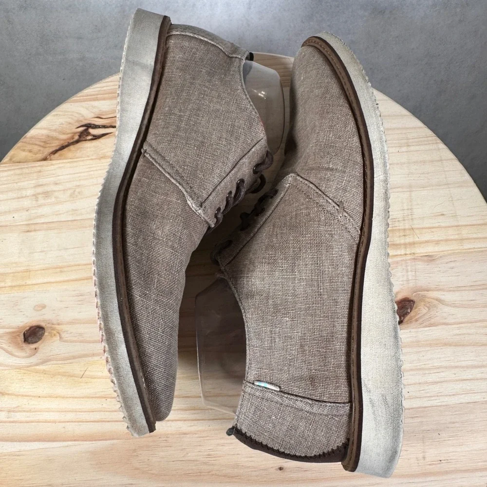 TOMS Mens 10.5 Paseo Mid Sneakers Tan Good Linen Lace Up Derby Shoes 10011501
